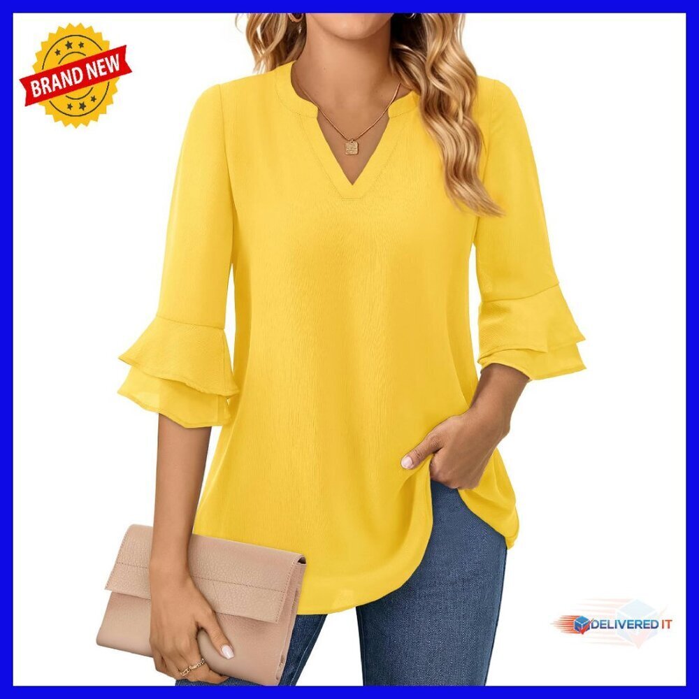 Flutter Sleeve Double Layer Chiffon Blouse Business Casual Tunic Top